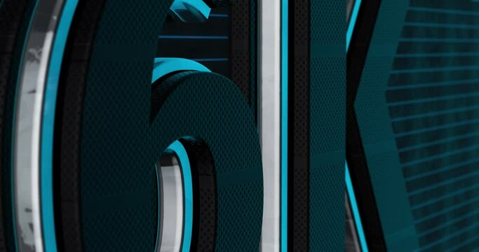 6K, 6000. Modern 3D Promotion Intro. Metal Text Logo for Social Media. Blue glow. Black Background