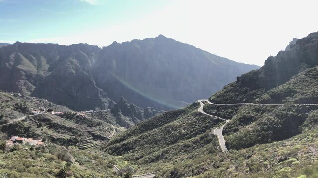 The mountain road in Masca Village in Tenerife Spain