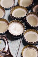 bottle tops and champagne corks after a party
