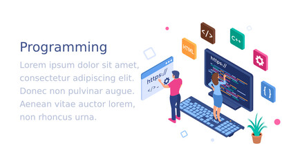 
Web programming in isometric illustration 
