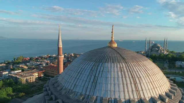 Hagia Sophia drone footage at sunset