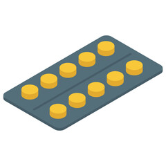 
Strip of tablets, medical strip isometric icon 

