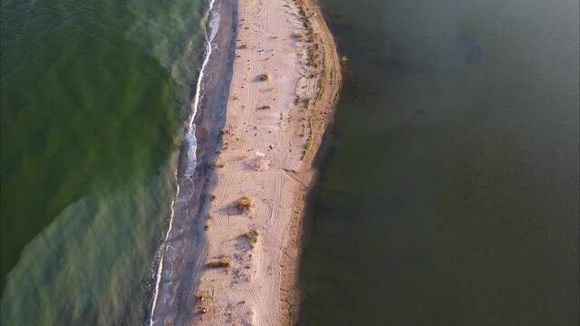 Azov sea spit and a bay aerial footage at Berdyansk, Ukraine
