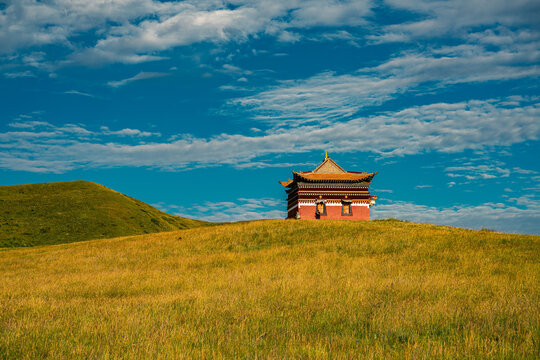 A Tibetan monastery on Ruoergai grassland, Sichuan, China.
