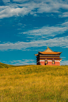 A Tibetan monastery on Ruoergai grassland, Sichuan, China.