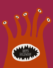 Happy Halloween greeting card with monster
