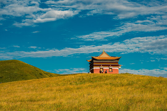 A Tibetan monastery on Ruoergai grassland, Sichuan, China.