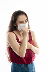 Young women sick with corona virus she is quarantine himself at home