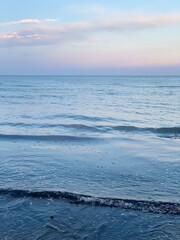 Fototapeta na wymiar Romantic beautiful blue sky and sea sunset time in Larnaka Cyprus 