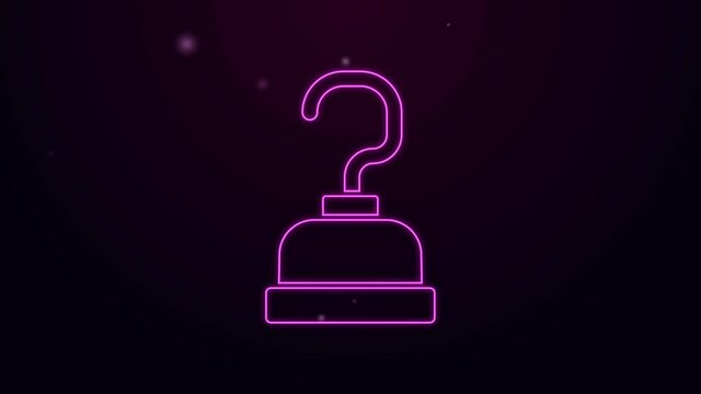 Glowing neon line Pirate hook icon isolated on purple background. Happy Halloween party. 4K Video motion graphic animation.