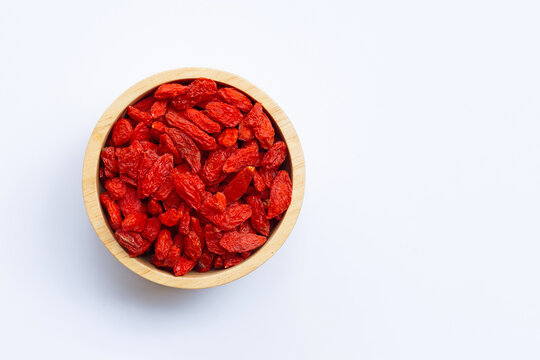 Dried Goji Berries On White Background.