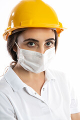 female worker wearing protective face mask