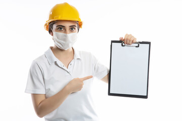 Fototapeta na wymiar female worker wearing protective face mask 