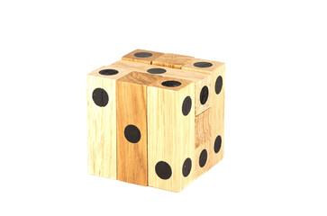 Assembled puzzle dice isolated on white background.