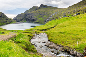Fototapeta na wymiar Nordic natural landscape, Saksun, Stremnoy island, Faroe Islands, Denmark.