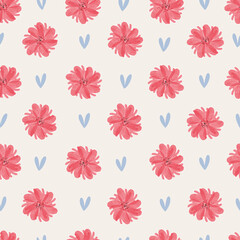 Watercolour effect vibrant red flowers seamless vector pattern background.
