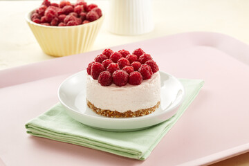 homemade handmade cake with raspberries