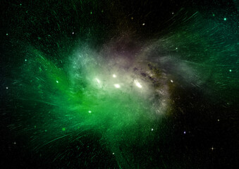 Fototapeta premium Stars, dust and gas nebula in a far galaxy