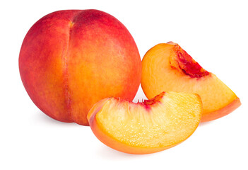 peach fruit with slices isolated on white background. full depth of field