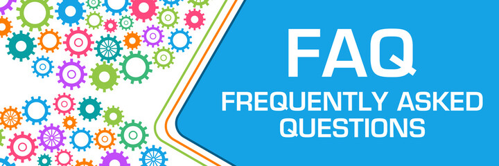 FAQ - Frequently Asked Questions Blue Rounded Squares Colorful Gears Circulars Left 