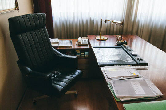 Boss office with desk and chair on business environment