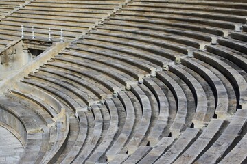 Empty seats of Panathenaic stadium in Athens, Greece, March 3 2020.