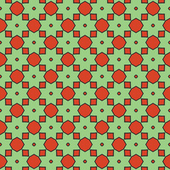 Vector seamless pattern texture background with geometric shapes, colored in red, green, black colors.