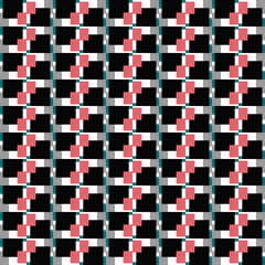 Vector seamless pattern texture background with geometric shapes, colored in pink, black, grey, green, white colors.