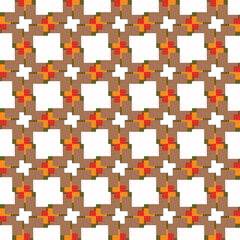 Vector seamless pattern texture background with geometric shapes, colored in brown, green, orange, red, white colors.