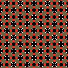 Vector seamless pattern texture background with geometric shapes, colored in brown, red, black, white colors.