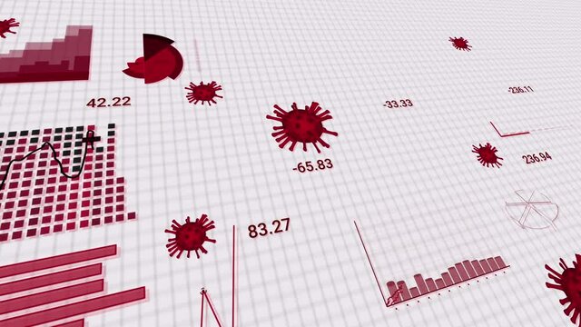 The collapse of the market and the stock exchange due to covid-19 coronavirus. 3D model of virus with graphs and charts. - Powered by Adobe