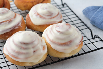 Homemade Cinnamon Roll Pastry with Vanilla Icing.