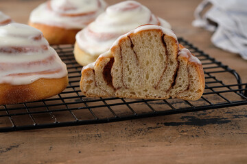 Homemade Cinnamon Roll Pastry with Vanilla Icing.