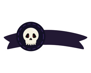 halloween skull cartoon in ribbon design, happy holiday and scary theme Vector illustration