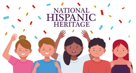 Obraz na płótnie Canvas national hispanic heritage celebration with people characters and confetti
