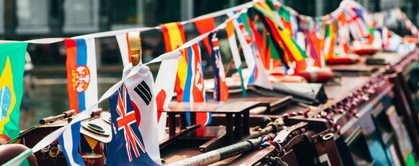 Flags of the world hanging at a festival