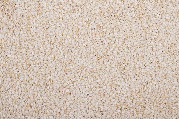 Roasted sesame seeds close-up. Macro shot. Top view.