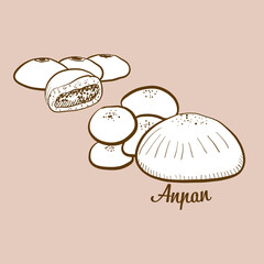 Hand-drawn Anpan bread illustration