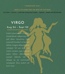 Horoscope symbols. Vector Zodiac sign.Illustration of Astrological sign as a beautiful girl. Zodiac vector illustration isolated on soft green. Future telling, horoscope, spiritual