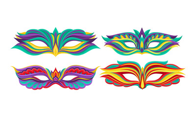 Masquerade Masks or Carnival Masque with Colorful Ornate Vector Set