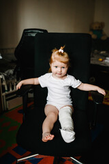 Human healthcare and medicine concept - child with bandage on leg heel fracture or broken foot...