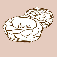 Hand-drawn Cesnika bread illustration