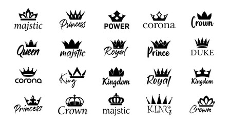 Collection vector king crowns icon on white background. Vector Illustration. Emblem, icon and Royal symbols.