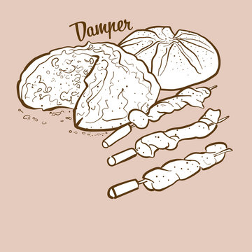 Hand-drawn Damper Bread Illustration