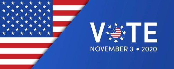 US Presidential Election. USA election banner with US symbols and colors. Patriotic stars. Vote. United States of America Election design.