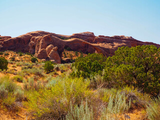 Rock Sand arche hiking way  in  Arches national park, Utah, USA