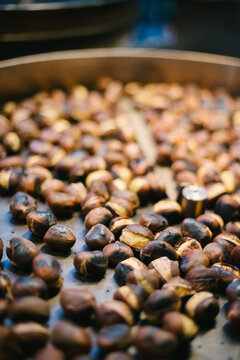 Italian caldarroste (hot chestnuts) in the pan