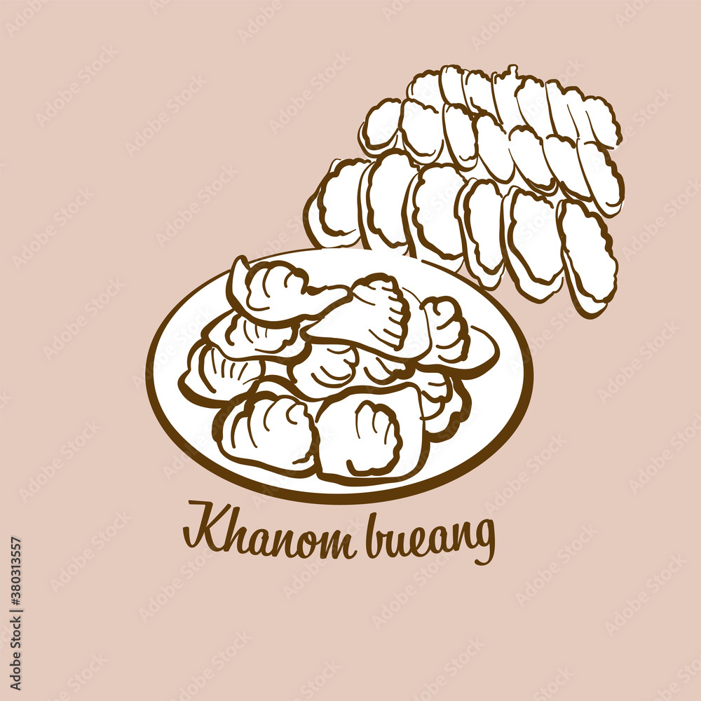 Sticker hand-drawn khanom bueang bread illustration