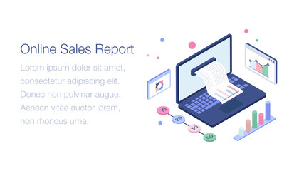 

Online sales report isometric illustration 

