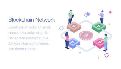 
Bitcoin blockchain isometric illustration design 
